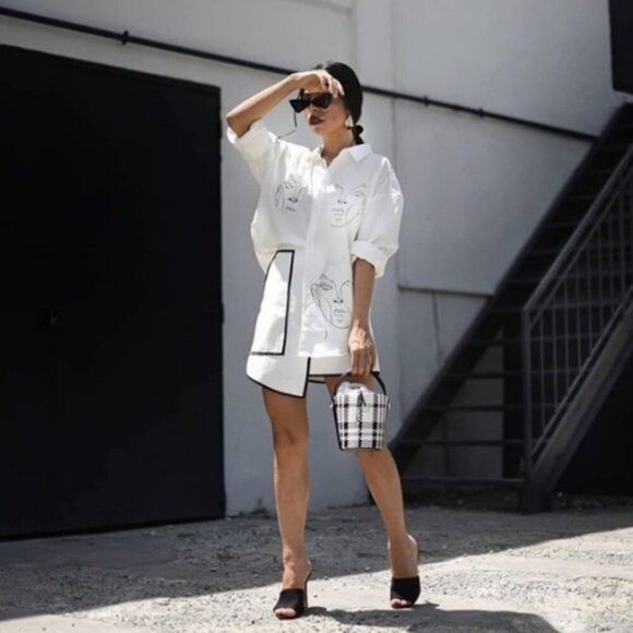 Cafuné Mini Woven Leather Bucket Hand Bag Basket Hobo Modern Plaid Preppy Purse - Picture 7 of 8